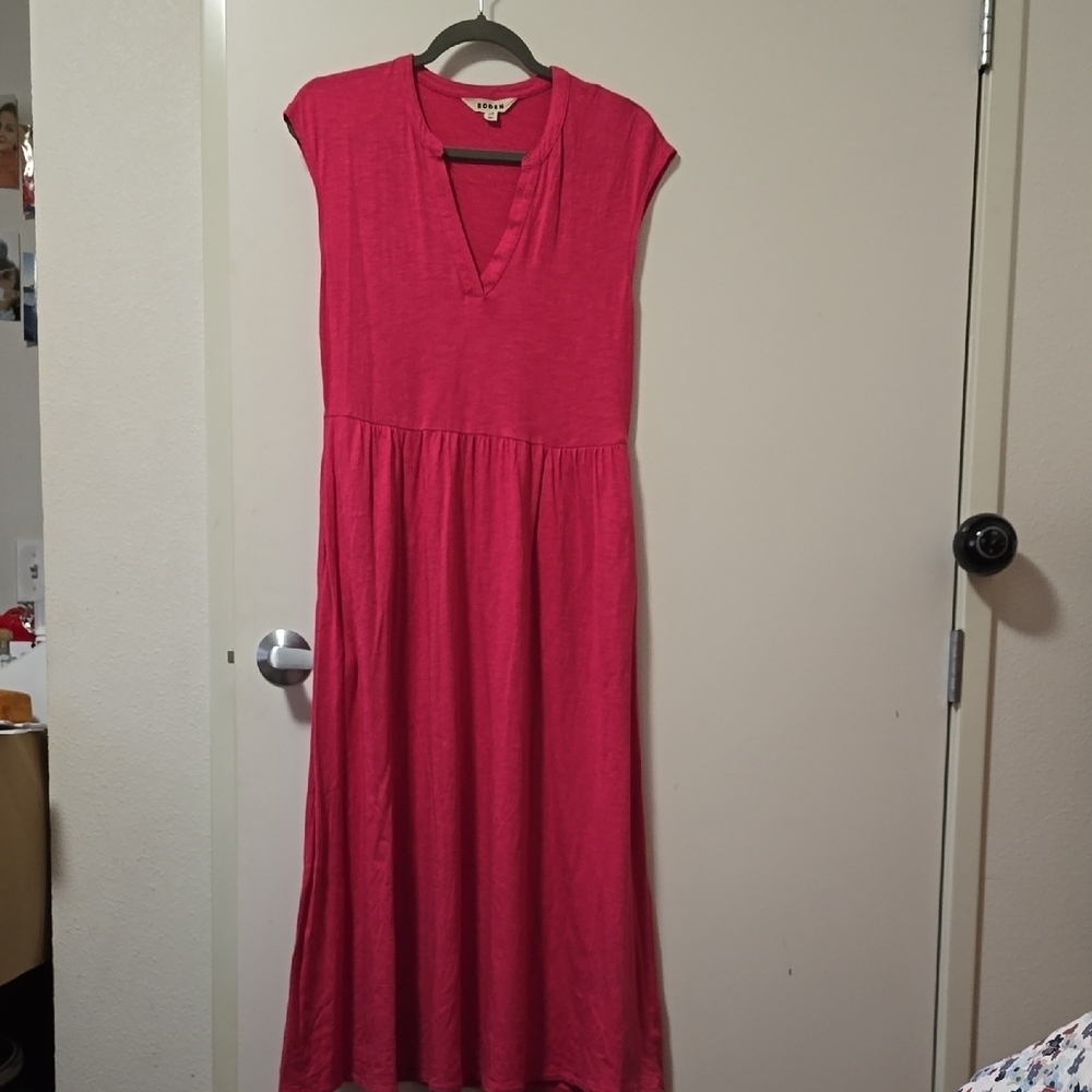 Boden Pink Pleated Midi Sundress with Flutter Cap Sleeves